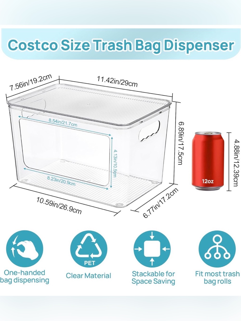 Trash Bag Holder, Clear Organizer Bin for Under Kitchen Sink